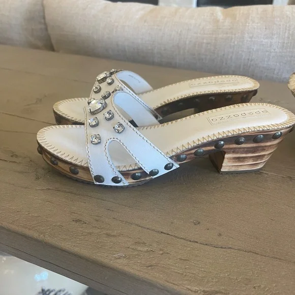 Beautiful Apepazza Embellished Sandals White Rhinestone Studs Made in Italy - Picture 3 of 8